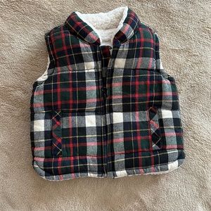 Old Navy Plaid Puffer Vest- 3-6 months- boys.